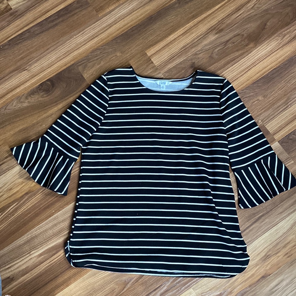 Bell Sleeve Black and White Striped Shirt